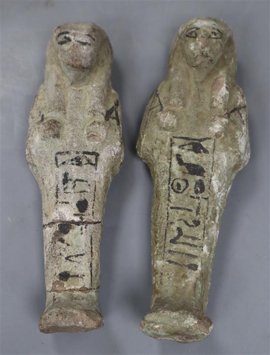 Two Egyptian pottery shabti, possibly New Kingdom, height 14cm